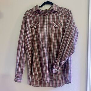 Wrangler Women's Pink and Brown Pearl Snap Shirt